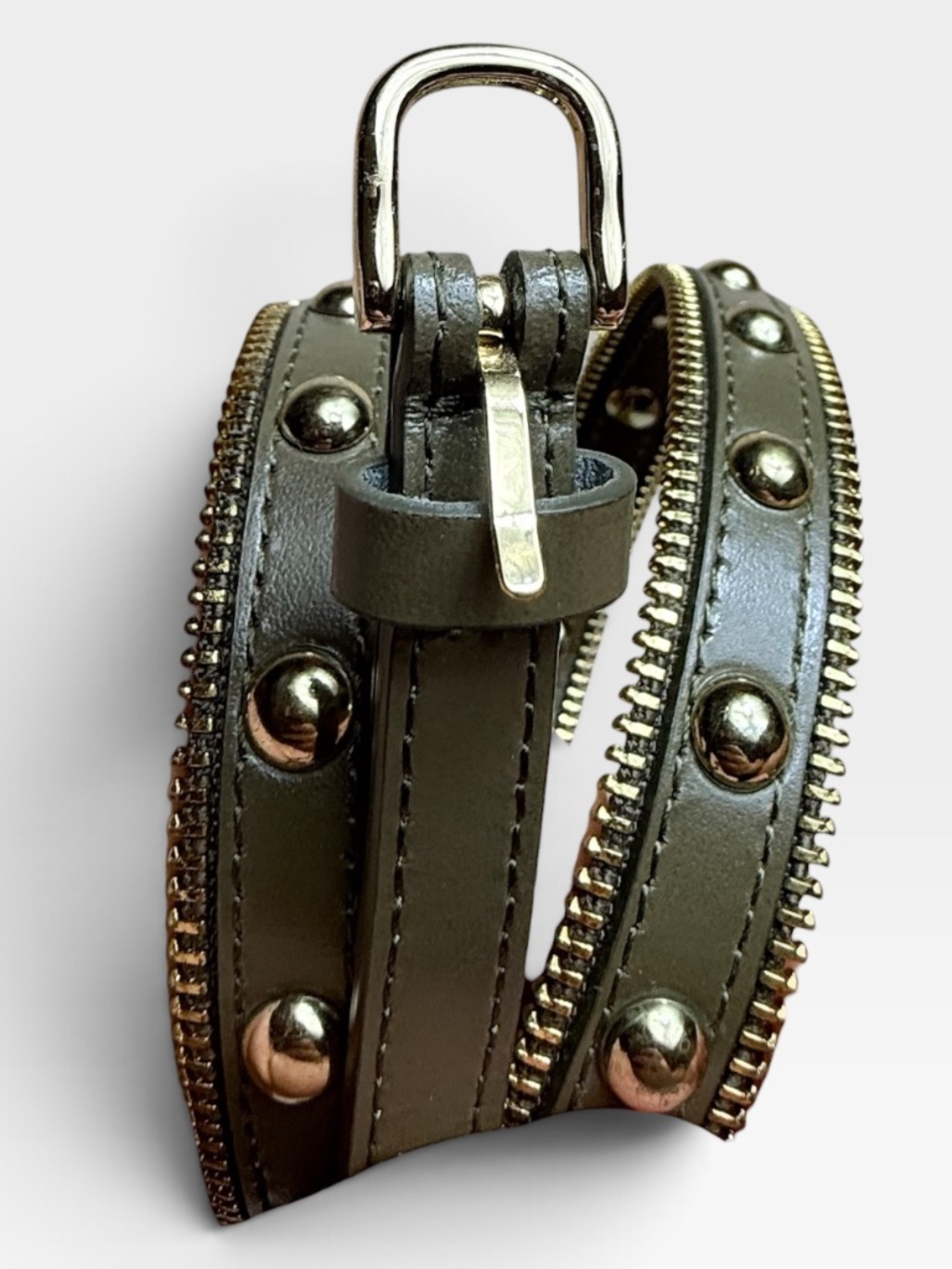 Rebecca Minkoff Leather Zipper Studded Belt Green - Picture 3 of 5